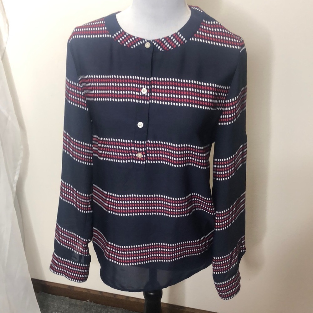 Banana republic dark blue polka dot sheer long sleeve blouse
